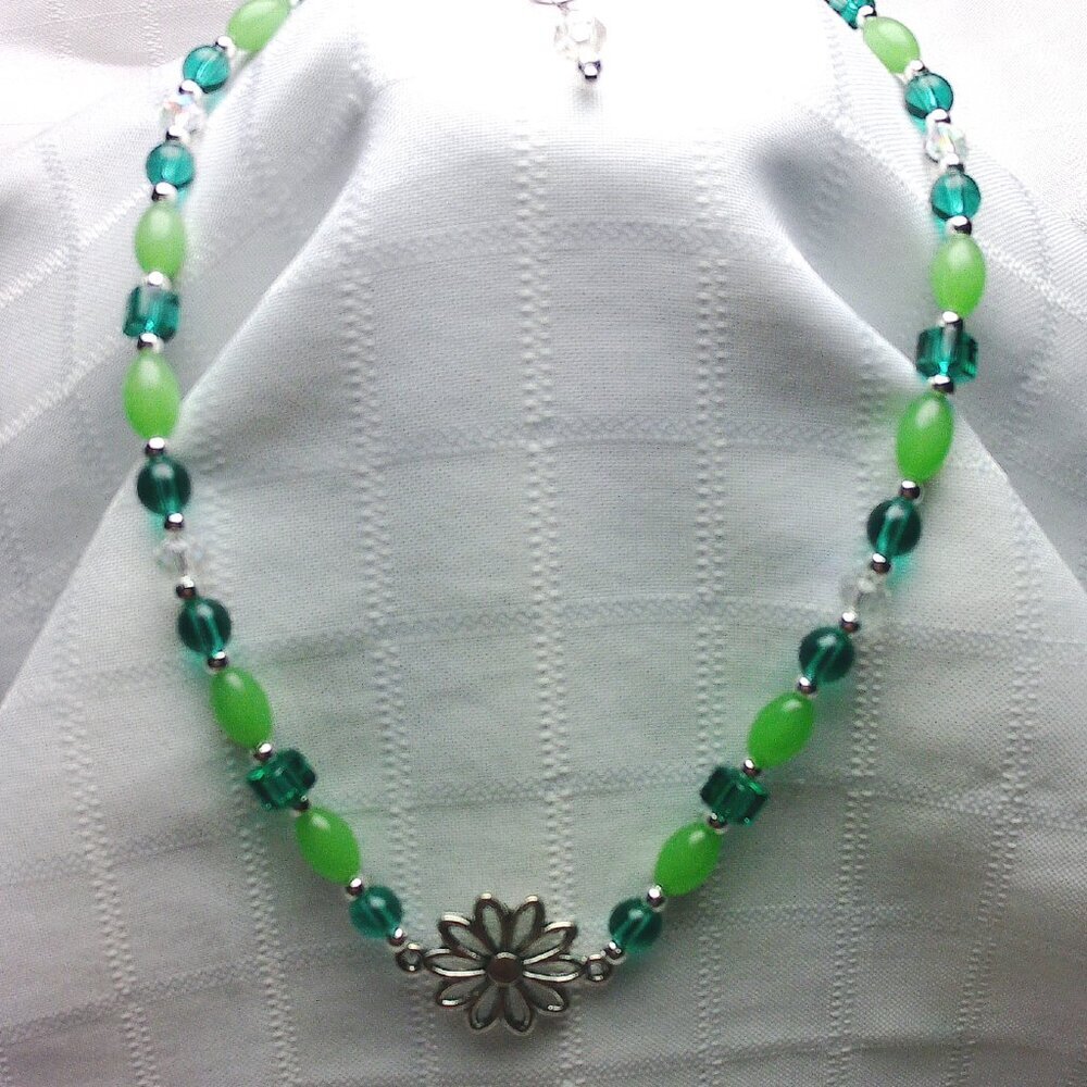 No1821 Handmade necklace with Tibetan silver charm, glass beads